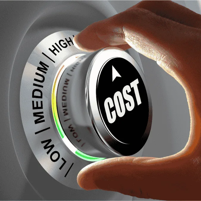 Hand adjusting a cost dial to balance affordable digital marketing services.